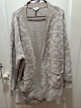 Time and Tru Cozy Open-Front Pocket Cardigan - Cream